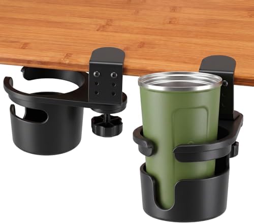 2 Pack Desk Cup Holder Clamp, 360° Rotating Anti-Spill Clip on Cup Holder for Desk, Adjustable Metal & ABS Drink Holders for Coffee Mugs, Water Bottles, Gaming Accessories by Unknown