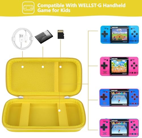 Supmay Carrying Case Compatible with WELLST·G/ for GuaiyeyeAP Handheld Game for Kids -Preloaded 220 Retro Video Games, Portable Gaming Player Storage Holder Travel Bag with Mesh Pocket, Yellow - Image 2