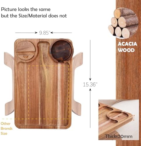 Nnewvante Couch Cup Holder Tray, 3 in 1 Large 15.36"x9.85" Acacia Wood Sofa Arm Clip on Tray Table with 360°Rotated Phone Holder on Armrest - Image 6