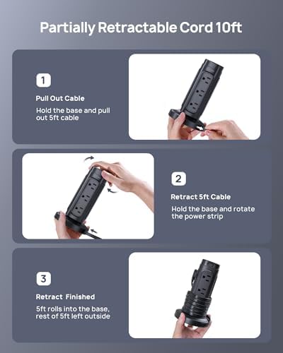 TROND Semi-Retractable Power Strip Tower 10 ft for Easy Cable Management - Image 2