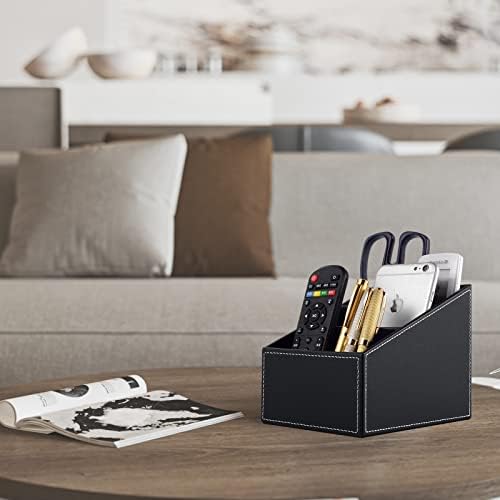 Fashionable PU Leather TV Remote Control Holder with 3 Compartments, Storage Rack, Storage Box, Media Accessory Storage, Desk Organizers (black) - Image 7