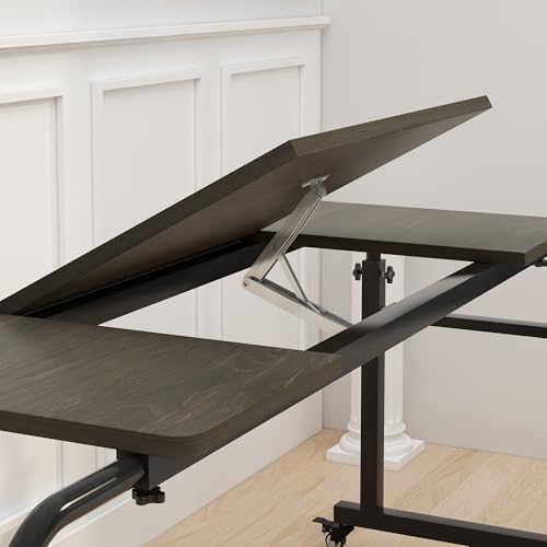 TigerDad Tilt Overbed Table with Wheels, Height Adjustable Rolling Desk for King Queen Bed, Tilting Laptop Cart Mobile Computer Workstation, Dekuwood - Image 4