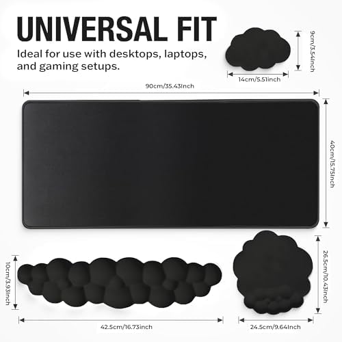 Premium Quality Cloud Wrist Rest Keyboard & Mouse Pad Set – Ergonomic Memory Foam Desk Accessories with Wrist Support for Office & Gaming – Black Fabric - Image 5