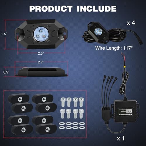 Nilight RGB LED Rock Lights Kit 4PCS Bluetooth App Control Multicolor - Image 2