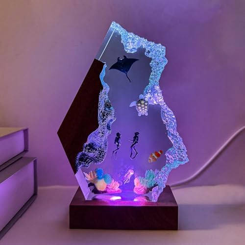 Scuba Diver Ocean Resin Lamp, Handmade Resin Night Light with USB Port - Image 3