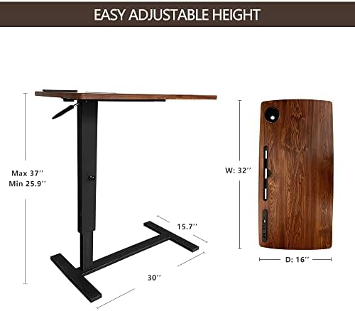 Over Bed Table Pneumatic Adjustable Height Stand Desk with Hidden Wheels USB Ports Pad Slot Mobile Laptop Standing Desk Cart, Podium Table (Walnut, 32X16 inshes) - Image 6