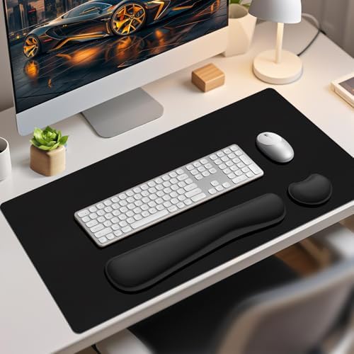 Mouse Pad with Wrist Rest Support, Keyboard Wrist Rest and Mouse Pad Set, Desk Mat for Keyboard and Mouses, Non-Slip Computer Mat Set for Office, Home (31.5×15.7 Inches, Black) - Image 6