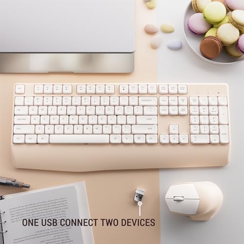 MPTOG Ergonomic Wireless Keyboard and Mouse Combo, Khaki White - Image 6