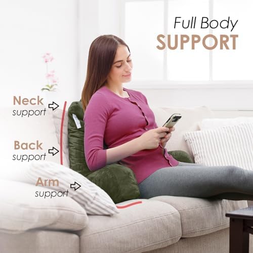 Nestl Reading Pillow with Portable Laptop Lap Desk - Shredded Memory Foam Back Support Pillow for Sitting Up in Bed and Couch Rest Pillows with Arms, Bed Tray Table with Foldable Legs, Olive Green - Image 7