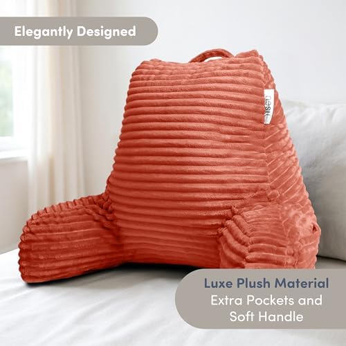 Nestl Reading Pillow with Shredded Memory Foam, Luxe Cut Plush Back Pillow for Sitting Up in Bed, Back and Arms Adjustable Support for Adult & Teens, Backrest Pillows with Washable Cover Misty Rose - Image 2