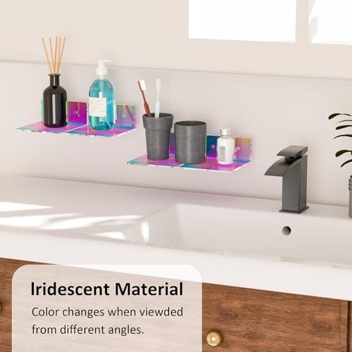 Sezanrpt 6 Inches Iridescent Small Wall Shelves, Acrylic Floating Shelf for Small Space, Acrylic Display Ledges for Funko Pop Figures, Home Décor, Plants, Smart Speaker, Digital Clock, 4 Pack - Image 3