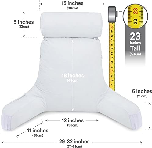Husband Pillow Medium Reading Pillow with Arms - 23" Backrest for Sitting Up in Bed - Firm Support Bed Rest Pillow for Adults, Neck Roll, Removable Cover - TV, Reading, Lounging - White - Image 4