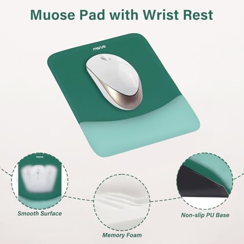 MOSISO Wrist Rest Support Mouse Pad & Keyboard Set, Peacock Green | Rectangular Ergonomic Mousepad, Non-Slip Base, Home/Office Pain Relief & Easy Typing, Neoprene Cloth & Raised Silicone Lining - Image 3
