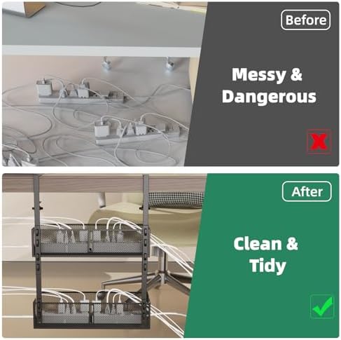 Multi-Model Under Desk Cable Management 2 Pack Metal Under Desk Wire Management Tray Clamp Mount Under Table Cord Management No Damage The Desk - Image 2