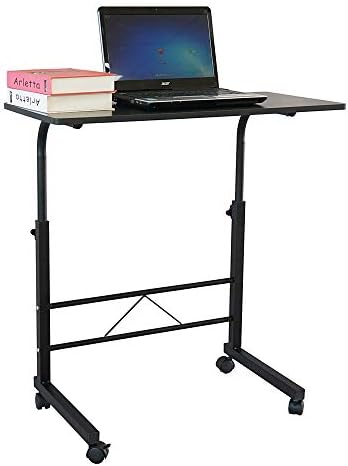 TV Tray Bed Side Table, Portable Rolling Desk Hospital Bed Laptop Table, Small Standing Desk with Wheels Adjustable Height for Sofa, Bedside, Tablet Use, Secure Non Tilt, 31.5" W, Black by NAICKUC