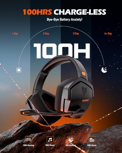 NUBWO Wireless Gaming Headset with Mic for Ps5 Ps4 PC, Zero Interference, 100-Hour Battery All-Day Play, 23ms Sync​ for Fortnite & Call of Duty/FPS Gamers, Triple Mode All Devices Compatible - Orange - Image 4