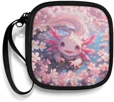 Pink Cherry Blossom Axolotl Portable Wireless Headphone Case, Earphone Storage Bag Carrying Case, Earbud Holder with Handle by Unknown