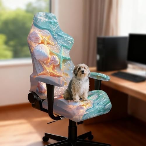 Starfish Gaming Chair Covers Set of 4 Coastal Shell Office Chair Seat Cover with Armrest Covers for Home Decor, Shop, Living Room, Office Seat Cushion Slipcover Protectors - Image 3