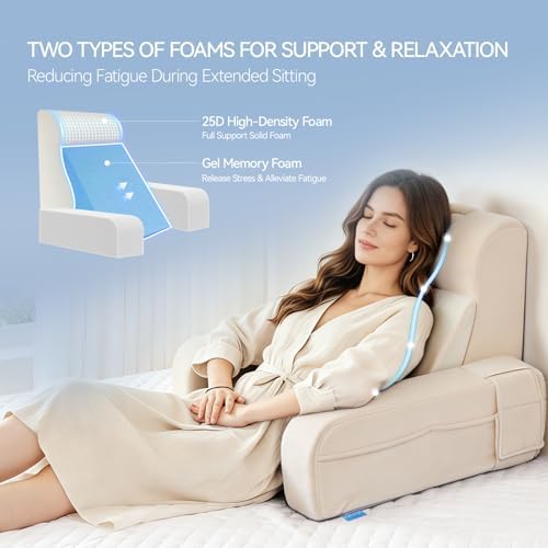 Kayfia Reading Pillow, Gel Memory Foam Back Rest Pillow, 19", Ivory - Image 3