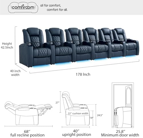 comfiroom Top-Grain Leather Home Theater Seating, Dual-Motor Power Recliner - Image 3