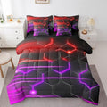 Feelyou Honeycomb Bedding Set Geometrical King Comforter Set with Sheets for Kids Boys Girls Teens Room Decor Modern Hexagon Theme Bed in a Bag 7 Piece Beehive Red Purple Bed Set by Feelyou