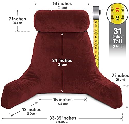 Husband Pillow XXL The Original for Adults - 30" Tall Backrest for Sitting Up in Bed - Firm Support Reading & Bed Rest Pillows for Adults, Neck Roll, Removable Cover - TV - Maroon - Image 4