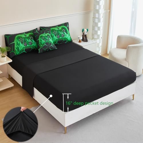 ZRNBAST Twin Size Bedding Set for Boys, 6 Pieces Green Gamer Comforter Set - Image 6
