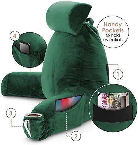 Nestl Reading Pillow with Portable Laptop Lap Desk - Shredded Memory Foam Back Support Pillow for Sitting Up in Bed and Couch Rest Pillows with Arms, Bed Tray Table with Foldable Legs, Dark Green - Image 6