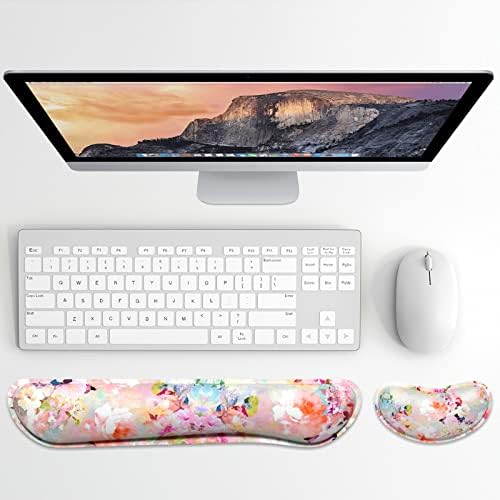Dapesuom Enlarge Keyboard Wrist Rest, Memory Foam Wrist Cushion for Desk Mats Support, Cute Flower Pain Relief Keyboard Mouse Pad Rests Set with Non-Slip Base for Gaming Laptop Office, Peonies Floral - Image 2