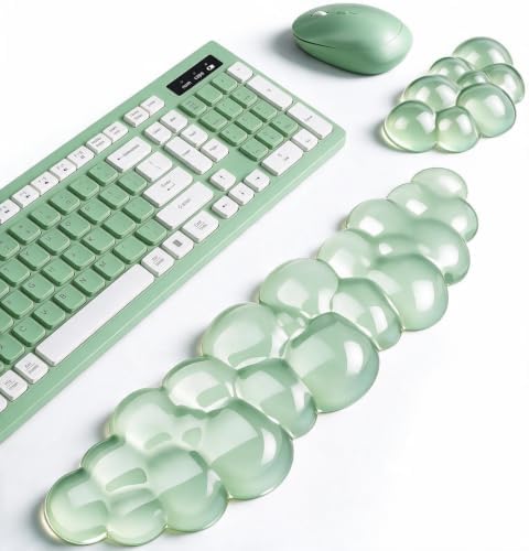 Cloud Keyboard and Mouse Wrist Rest Set, Clear Gel Keyboard Mouse Wrist Rest Support Pad for Typing Pain Relief, Cute Aesthetic Desk Decor Accessory for Home Office Dorm (Green) by Unknown