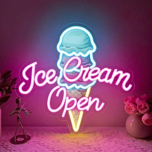 Ice Cream Neon Open Signs,Ice Cream Neon Signs for Wall Decor,Adjustable Brightness Led Neon Open Signs for Business Store,Cafe,Bar,Party,Bedroom Decor,Birthday,Christmas - Image 4