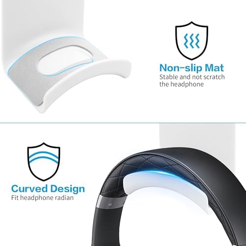 YAODHAOD Headset Hanger Holder Wall Mount, Sticky Headset Stand Holder Clip Under Desk for All Headphone/Controller (White,Wall-Mounted) - Image 4