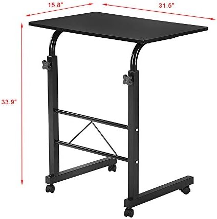 TV Tray Bed Side Table, Portable Rolling Desk Hospital Bed Laptop Table, Small Standing Desk with Wheels Adjustable Height for Sofa, Bedside, Tablet Use, Secure Non Tilt, 31.5" W, Black - Image 3