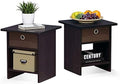 Furinno Dario End Table / Side Table / Night Stand / Bedside Table with Bin Drawer, 2-Pack, Dark Walnut by Furinno-FitsYourSpaceFitsYourBudget
