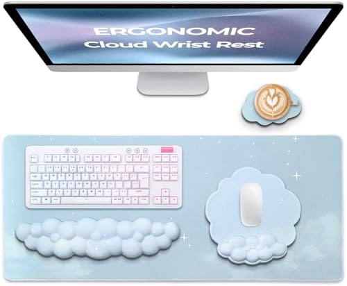 Premium Quality Cloud Wrist Rest Keyboard & Mouse Pad Set – Ergonomic Memory Foam Desk Accessories with Wrist Support for Office & Gaming – Baby-Blue-Sky by TheTrulyCharter