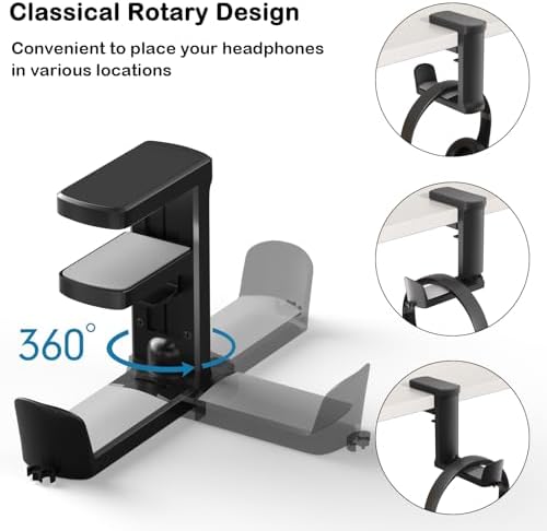 Headphone Hook - Adjustable Clamp-on Headphone Holder (Black_2 Pack) - Image 2