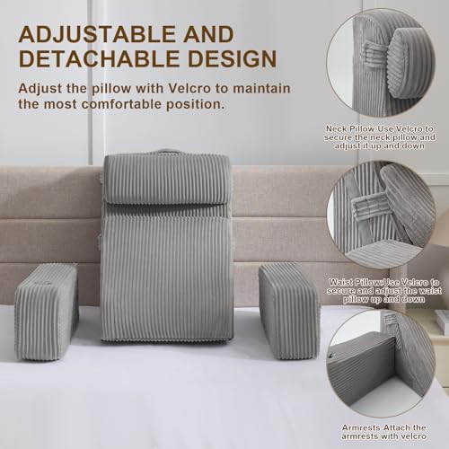 Reading Pillow for Sitting in Bed Adult, Back Pillow for Bed Sitting up with Arms, Pockets and Cup Holder, Sit Up Backrest Pillows for Beds Chair Support, Rest Pillow for Gaming - Image 3