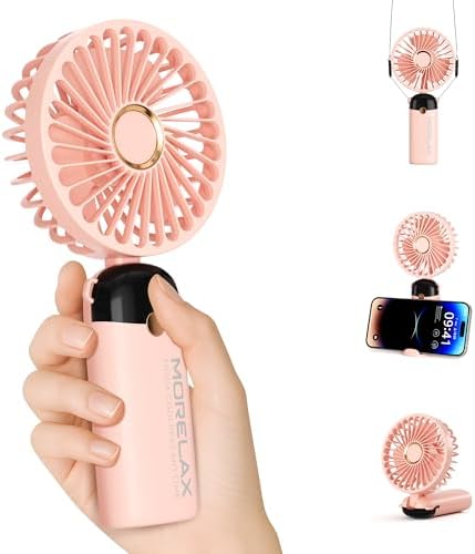 Morelax Handheld Mini Fan,USB Rechargeable Fodable Personal Fans 4000mAh,90 Adjustable, 6 Speed Strong Wind,Portable Fan Pocket Design 5 IN 1Cooling Table Fan for Office School Outdoor Travel,Pink by Morelax