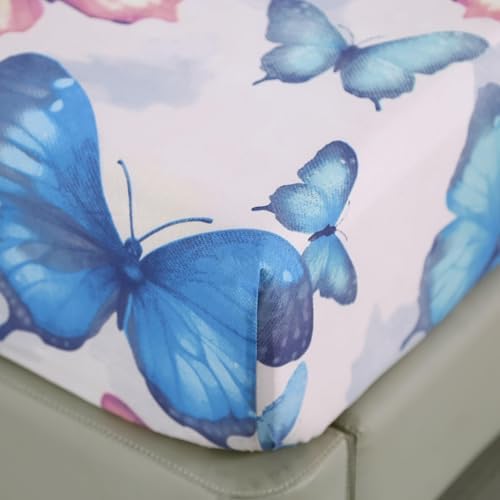 SDIII Colorful Butterfly Twin Fitted Sheet with 2 Pillowcases, Deep Pocket Soft Microfiber Butterfly Bed Sheet Twin Size for Kids - Image 2