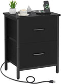 Vagusicc Nightstand with Charging Station, Bedside Table with USB Ports and Outlet, End Table Side Table with 2 Fabric Drawers for Bedroom, Living Room, Black by Vagusicc