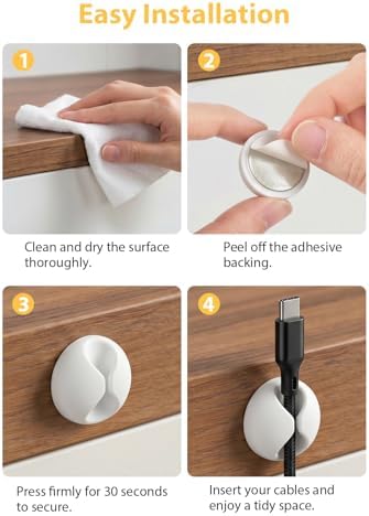 Shintop 6pcs Cord Holder, Self-Adhesive Cable Clips for Phone Chargers - Image 7