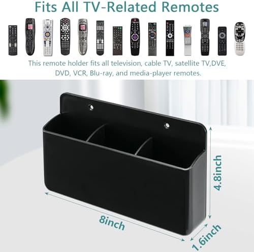 3 Slot Wall Mounted Remote Control Holder, Black - Image 2