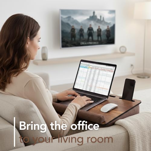 Vigo Wood Laptop Lap Desk with Cushion for Bed, Portable Home Office Tray Fits up to 17.3 Inch, Built-in Phone and Tablet Holder (Walnut & Brown) - Image 5