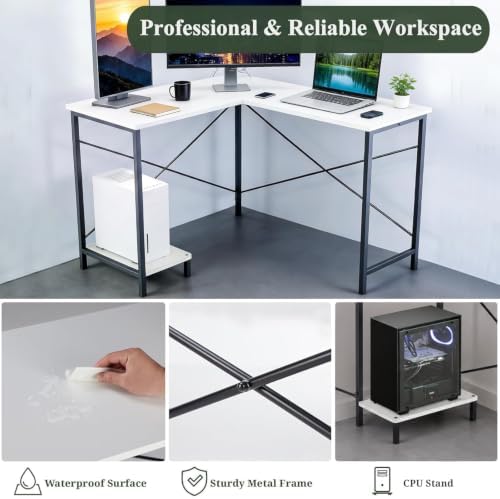 L Shaped Desk Computer Desk, 50inch White Gaming Desk with CPU Stand - Image 4