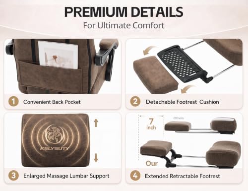 Office Desk Computer Gaming Chair for Adults, Ergonomic High Back Gamer Chair with Massage and Pocket Spring Cushion, Swivel Comfy Video Game Chairs with Footrest and Lumbar Support (Pro Brown) - Image 5