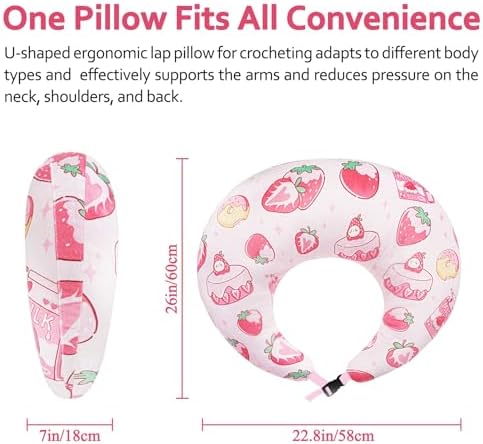 Ergonomic U-Shaped Gaming & Lap Pillow for Crocheting - Cute Strawberry Milk Crochet Pillow with Elbow & Arm Support, Lap Desk Pillows for Reading, Playing or Crocheting, Suitable for Adults - Pink - Image 3