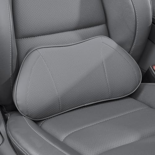 Car Lumbar Support Pillow for Driving Seat, Gray, 1 Pack | Leather Memory Foam Lumbar Cushion for Lower Back Pain Relief, Universal Back Support for Driving, Home & Office Chairs by Dapucarin