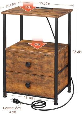 LOAKEKEL Nightstands Set of 2, LED Night Stand with Charging Station - Image 3