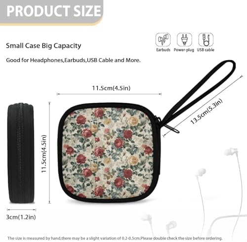 Starfish Square Earbud Case Floral Portable Carrying Case Storage Bag for Women Cell Phone Accessories Organizer with Handle for Earphone, Earbud, Earpieces - Image 5
