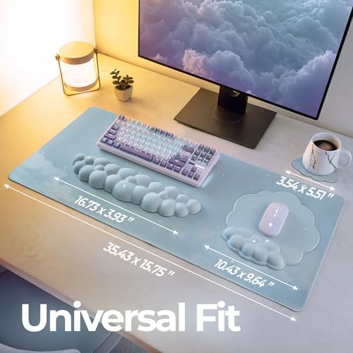 Premium Quality Cloud Wrist Rest Keyboard & Mouse Pad Set – Ergonomic Memory Foam Desk Accessories with Wrist Support for Office & Gaming – Baby-Blue-Sky - Image 5